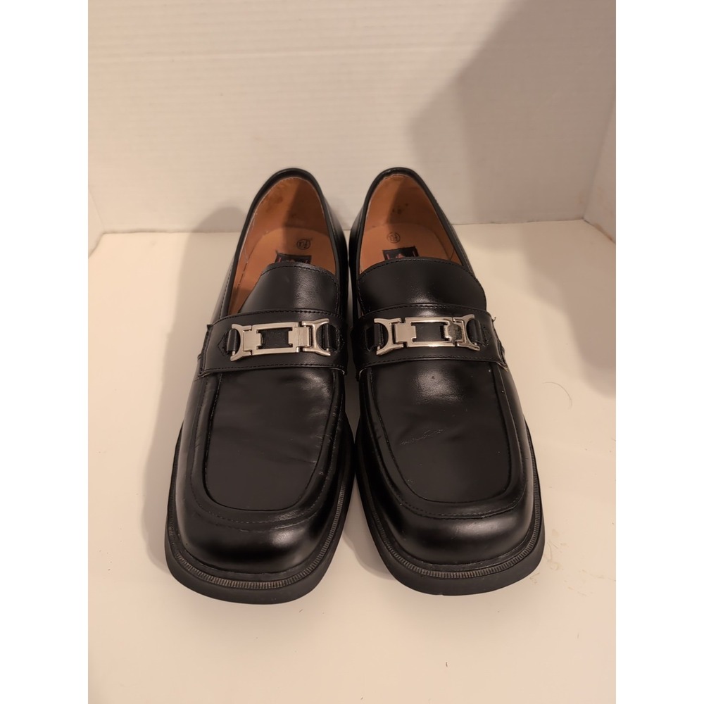s.k.y. Men's Black‎ Leather Shoes Oxfords Silver Buckle Accent Size 10.5